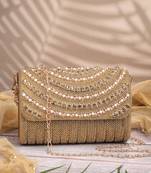 blush & bead antique gold faux silk arc beaded clutch