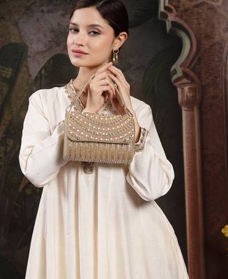 blush & bead antique gold faux silk arc beaded clutch 3