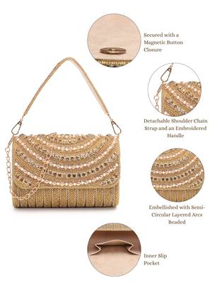 blush & bead antique gold faux silk arc beaded clutch 4