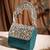 crystal cascade deep teal & silver stone embellished suede clutch