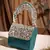 crystal cascade deep teal & silver stone embellished suede clutch