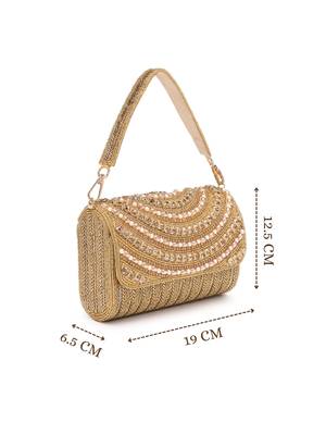 blush & bead antique gold faux silk arc beaded clutch 5