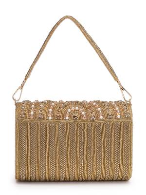 blush & bead antique gold faux silk arc beaded clutch 6