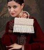 crystal cascade ivory, pearl white & blush pink suede beadwork clutch