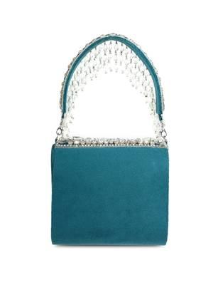 crystal cascade deep teal & silver stone embellished suede clutch 6
