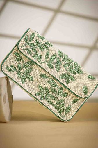 beaded botanica cotton botanical beaded canvas clutch