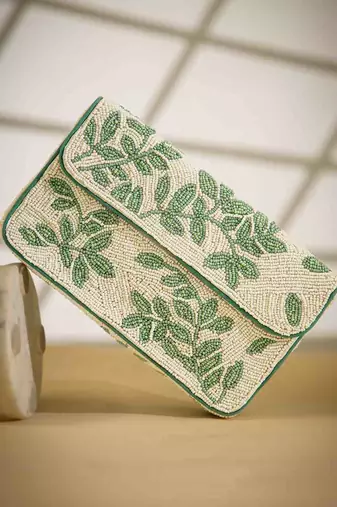 beaded botanica cotton botanical beaded canvas clutch