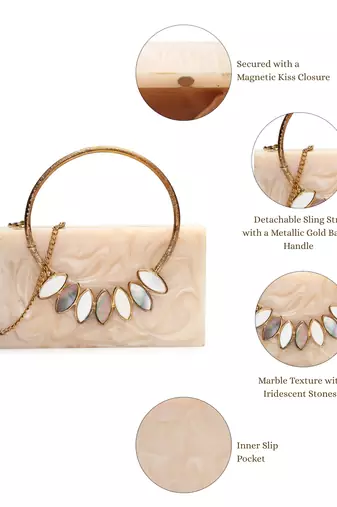 marble muse pearl cream resin marble textured clutch