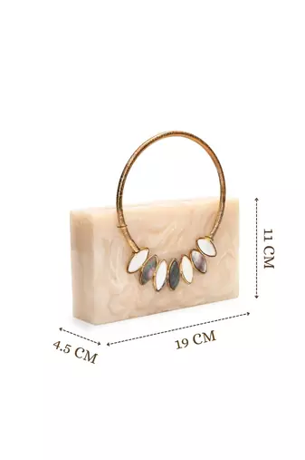 marble muse pearl cream resin marble textured clutch