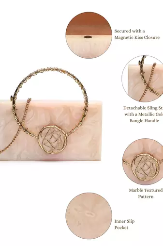 marble muse pearl cream & metallic gold resin marble textured clutch