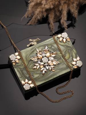 marble muse olive green, ivory & champagne gold resin clutch 1