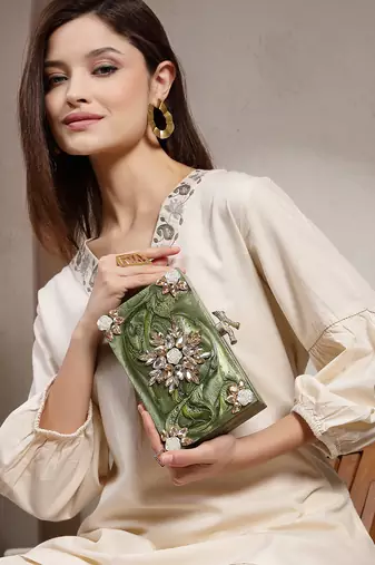 marble muse olive green, ivory & champagne gold resin clutch