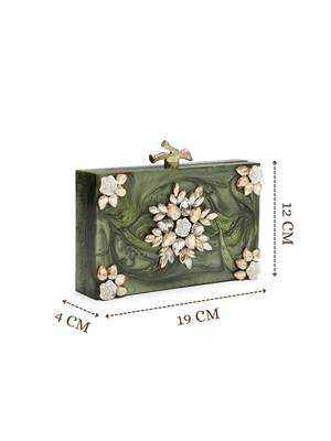 marble muse olive green, ivory & champagne gold resin clutch 5
