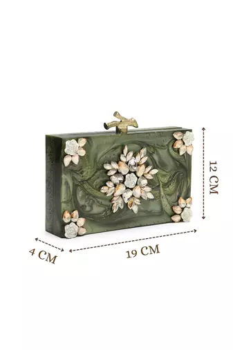 marble muse olive green, ivory & champagne gold resin clutch