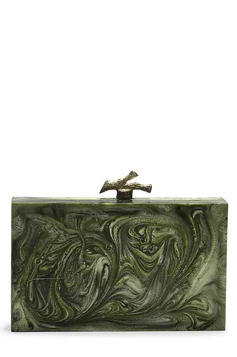 marble muse olive green, ivory & champagne gold resin clutch