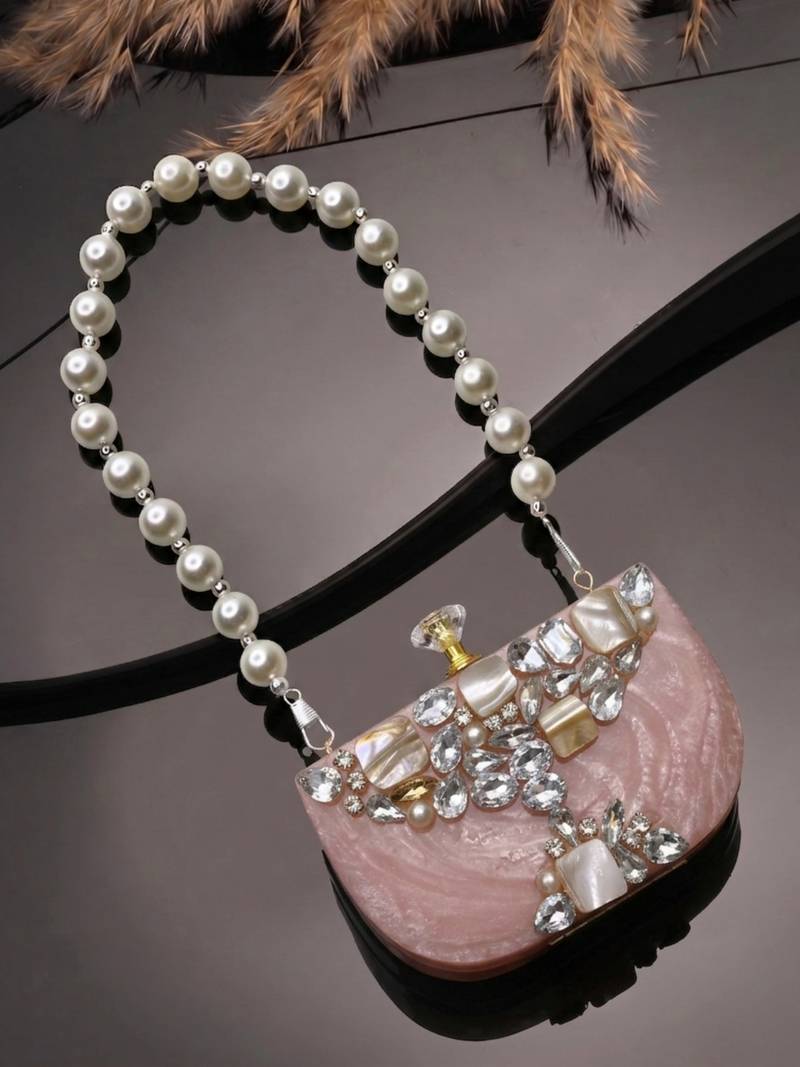 marble muse rose pink, embellished clutch