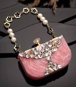 marble muse rose pink, ivory & crystal resin abstract embellished clutch