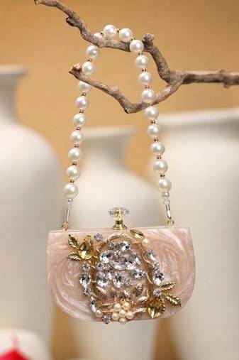 marble muse beige, ivory & gold resin embellished clutch