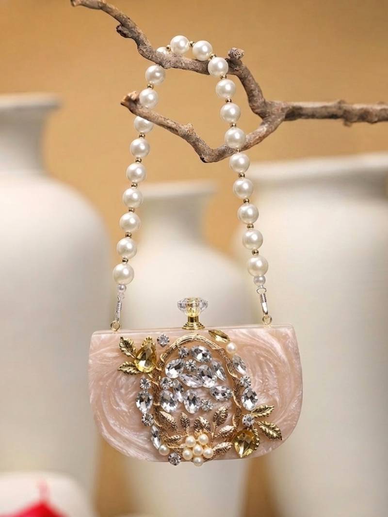 marble muse beige, ivory & gold resin embellished clutch