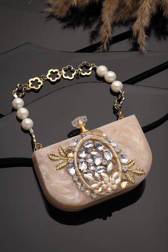 marble muse beige, ivory & gold resin embellished clutch