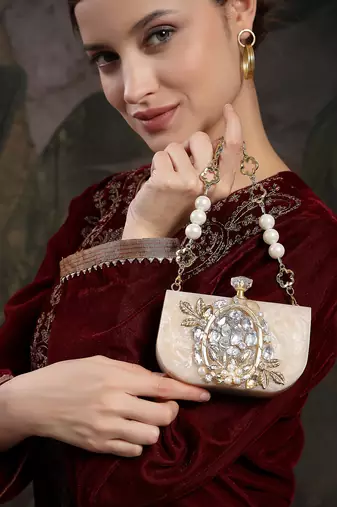 marble muse beige, ivory & gold resin embellished clutch