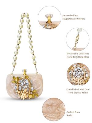 marble muse beige, ivory & gold resin embellished clutch 4