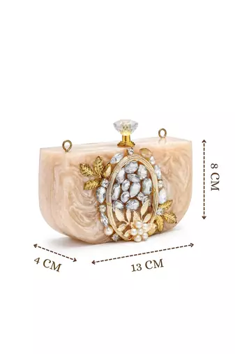marble muse beige, ivory & gold resin embellished clutch