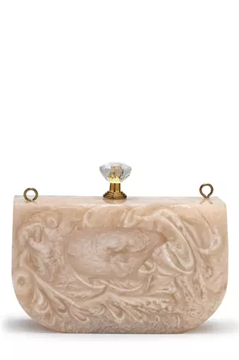 marble muse beige, ivory & gold resin embellished clutch