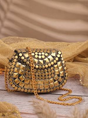 metal mirage black & metallic gold mosaic embellished clutch 1