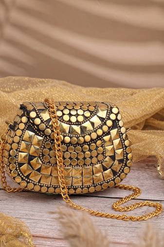 metal mirage black & metallic gold mosaic embellished clutch