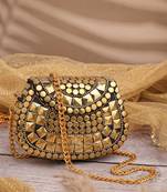 metal mirage black & metallic gold mosaic embellished clutch
