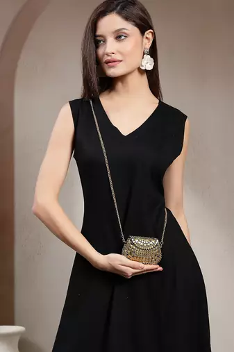 metal mirage black & metallic gold mosaic embellished clutch