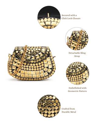 metal mirage black & metallic gold mosaic embellished clutch 4