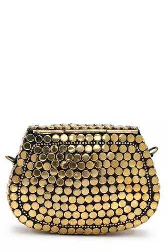 metal mirage black & metallic gold mosaic embellished clutch
