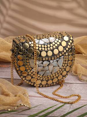 metal mirage black, metallic gold mosaic mother-of-pearl clutch 1