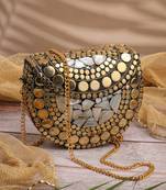 metal mirage black, metallic gold mosaic mother-of-pearl clutch