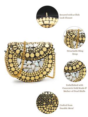 metal mirage black, metallic gold mosaic mother-of-pearl clutch 4
