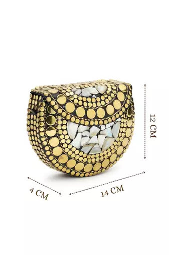 metal mirage black, metallic gold mosaic mother-of-pearl clutch