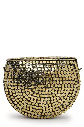 metal mirage black, metallic gold mosaic mother-of-pearl clutch