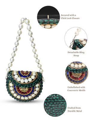 metal mirage green,motif embellished clutch 4
