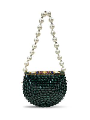 metal mirage green,motif embellished clutch 6