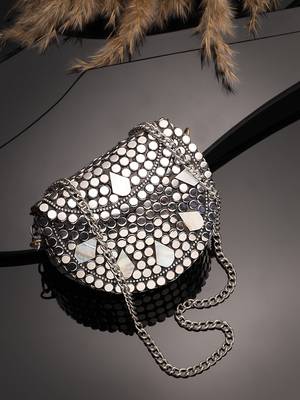 metal mirage silver & mother of pearl mosaic clutch 1