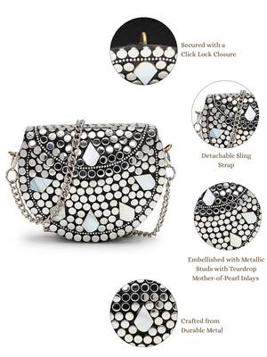 metal mirage silver & mother of pearl mosaic clutch 4