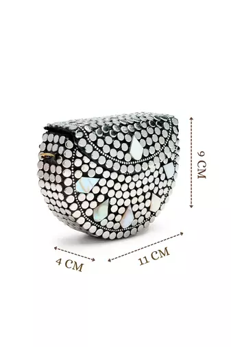 metal mirage silver & mother of pearl mosaic clutch