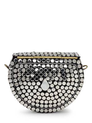 metal mirage silver & mother of pearl mosaic clutch 6