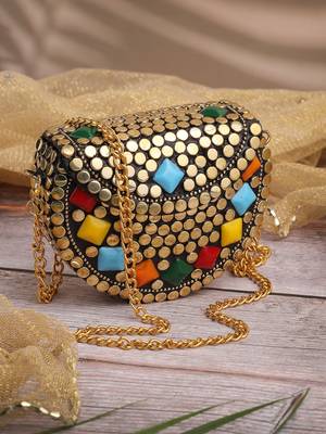 metal mirage metallic gold & multi mosaic clutch 1
