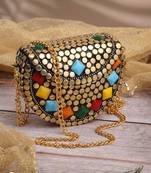 metal mirage metallic gold & multi mosaic clutch