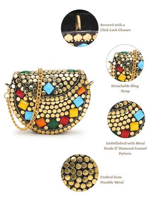 metal mirage metallic gold & multi mosaic clutch 4