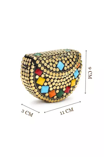 metal mirage metallic gold & multi mosaic clutch