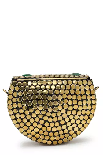metal mirage metallic gold & multi mosaic clutch
